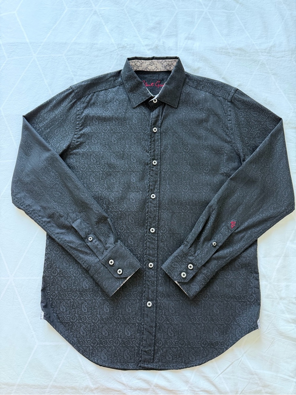 Robert Graham Men’s Paisley Jacquard Button Down Shirt Black Gray Size S